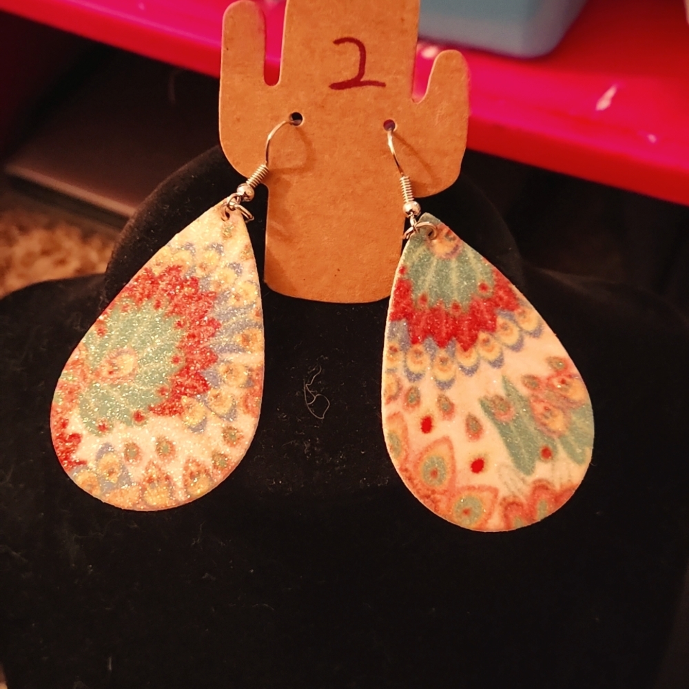 5/$12 Jewelry Light Weight Colorful Fabric Glitter Dangle Earrings